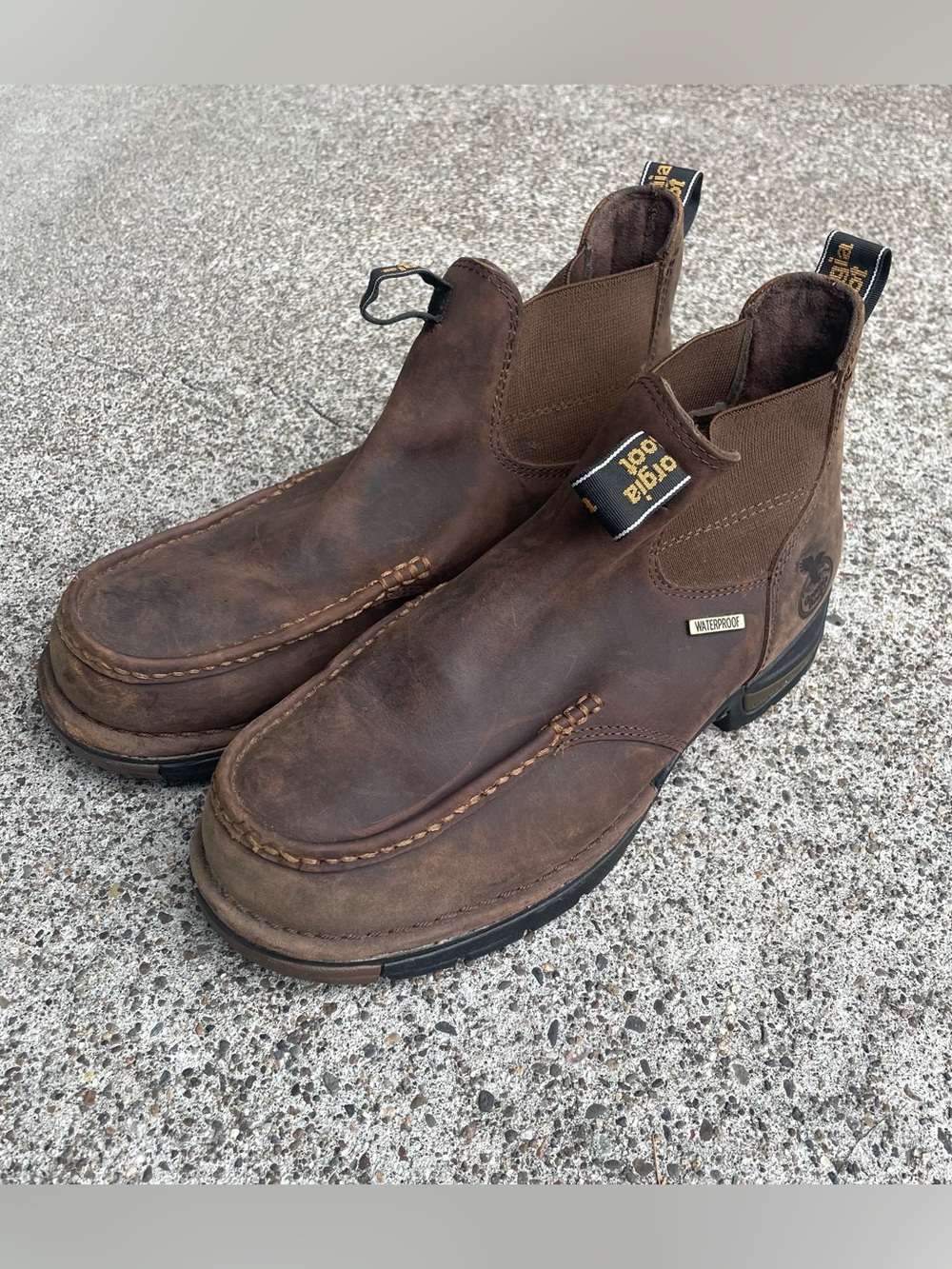 Georgia Boot Athens Chelsea Work Boots Mens Dark Brown Leather Waterproof 11.5M